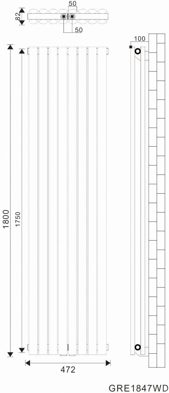 ELEGANT Heizkörper Vertikal 1800x472mm Weiß Röhrenheizkörper Badheizkörper Mittelanschluss Doppellagig