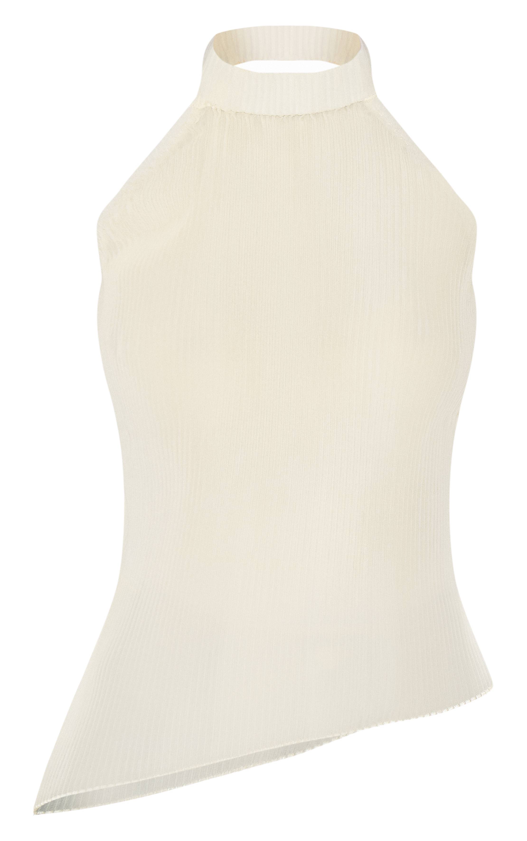 Citron Top Long Col Montant En Mousseline Plissée