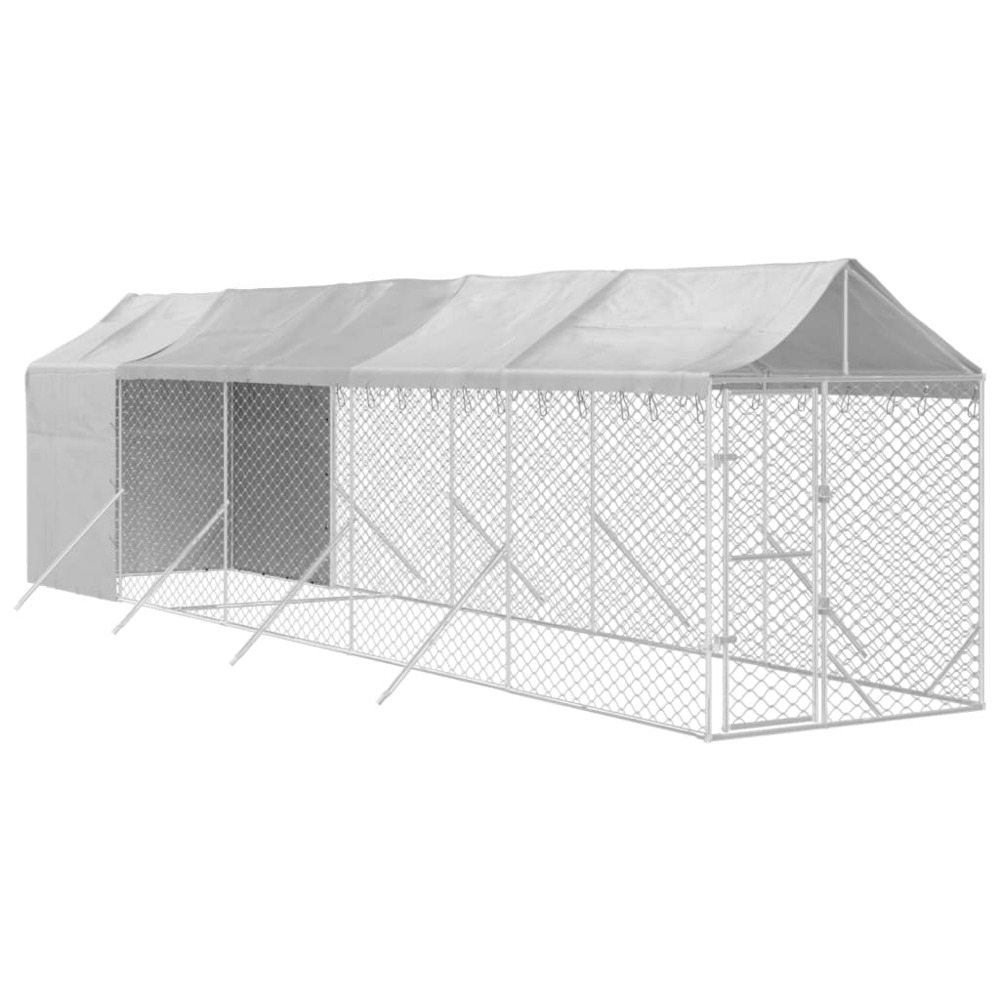 Chenil d'extérieur pour chiens avec toit argenté 2x10x2,5 m