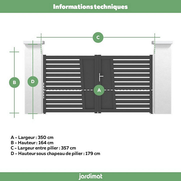 Portail Jardimat battant aluminium Audelange noir - 350 x h.164 cm