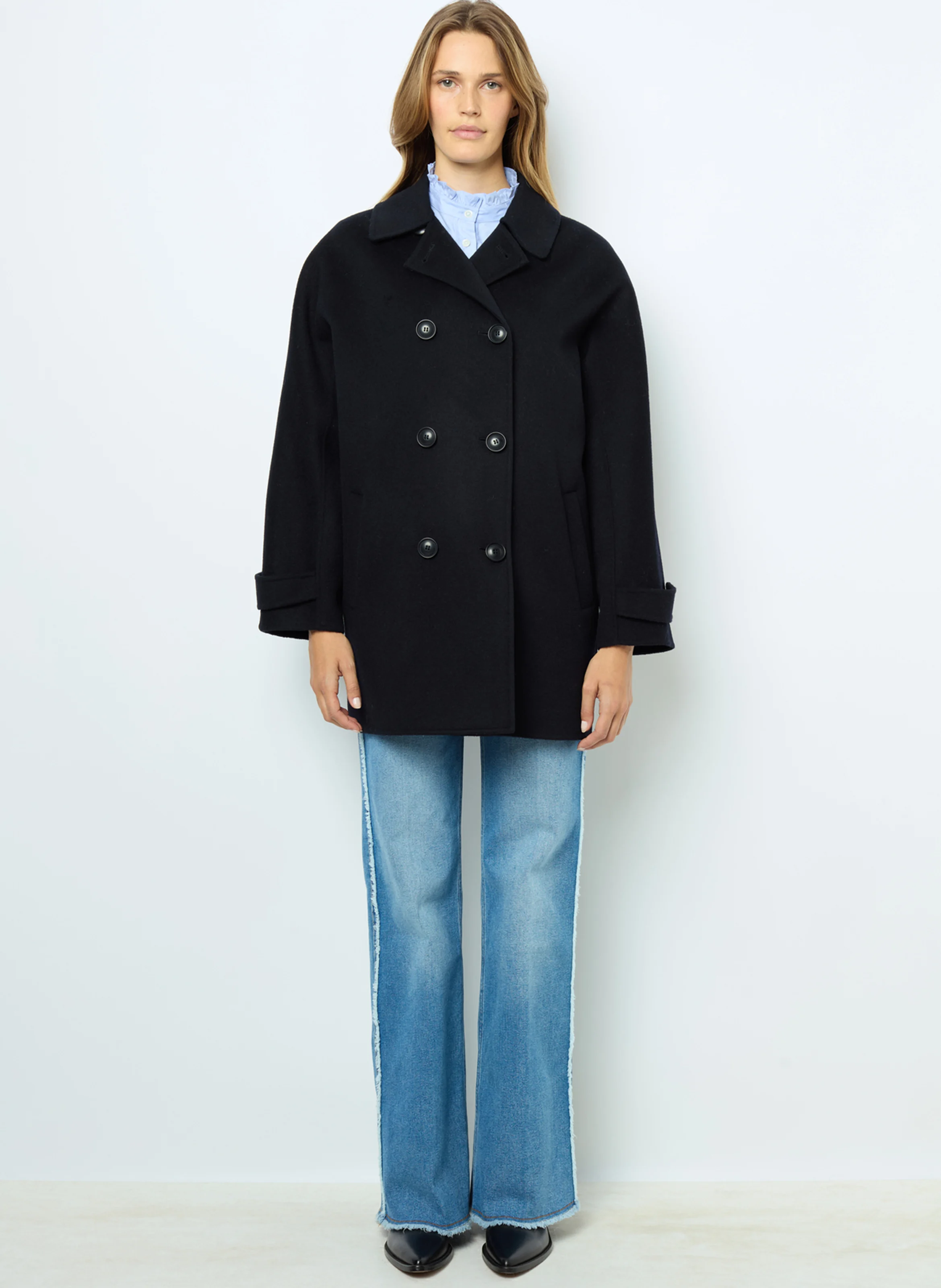LAURYNN - Manteau col classique en laine mélangée | Bleu