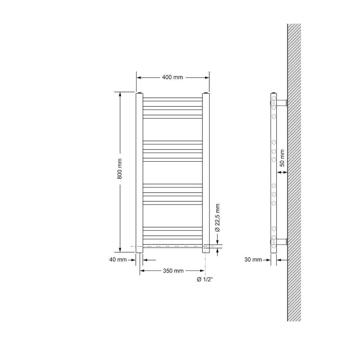 ECD Germany Elektrische Badkamerradiator 400 x 800 mm Antraciet Recht met Zijaansluiting incl. 600W Verwarmingselement ECO Chroom - Radiator Verwarming Handdoekverwarmer Handdoekdroger Handdoekradiator