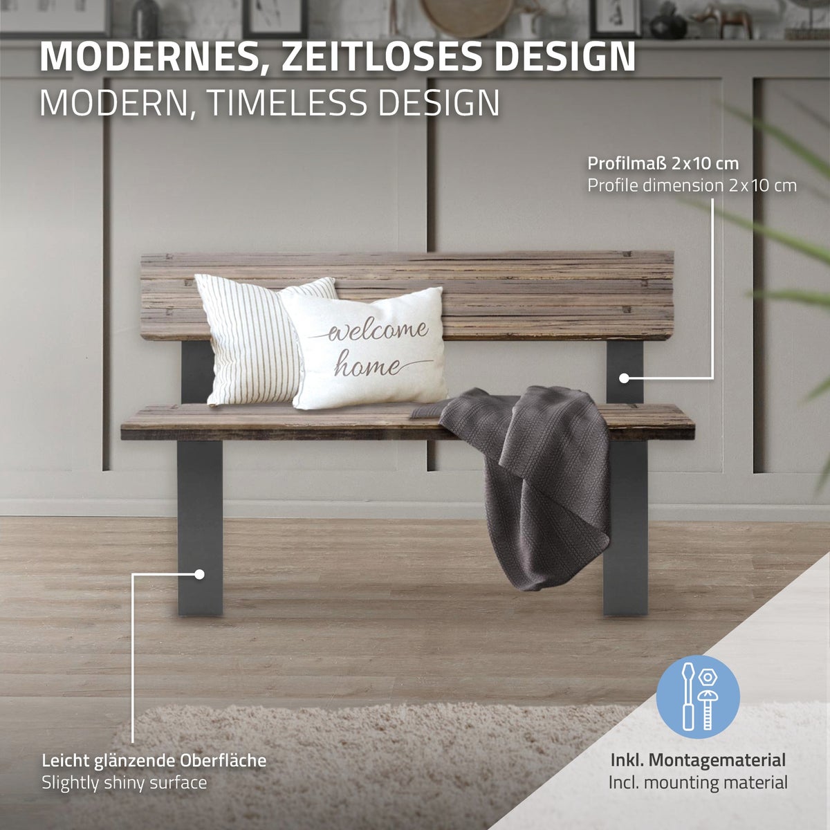 ML-Design 2-delige massief stalen bankpoten, 40x78,5cm, antraciet, robuust, weerbestendig, roestvrij, metalen bankframe met rugleuning voor buitengebruik, DIY tuinbank, bankpoten, bankpoten, parkbank, zitbank