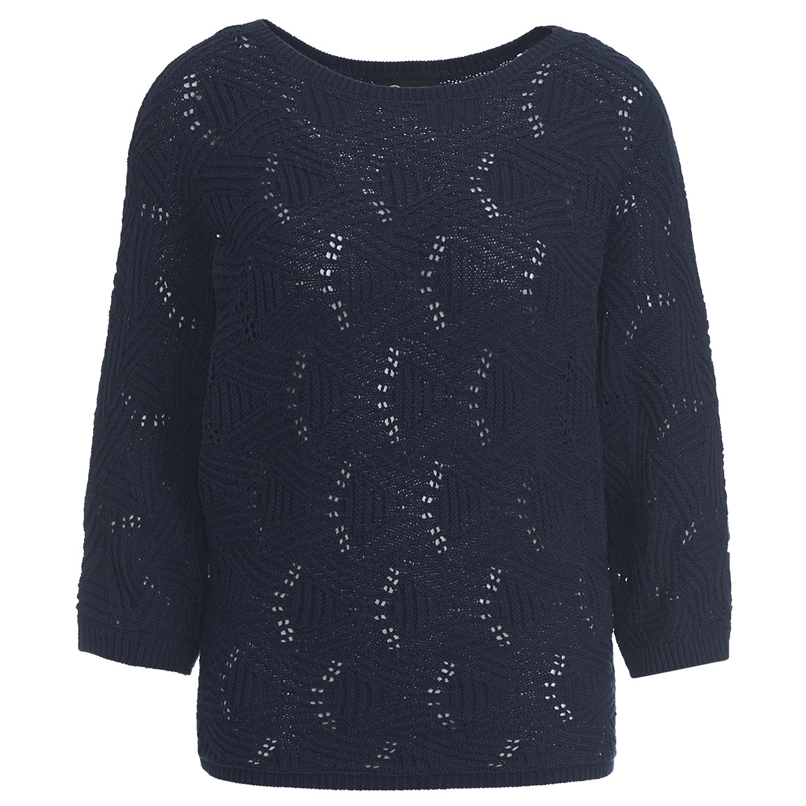 Gina Damen Strickshirt mit Ajour-Muster dunkelblau