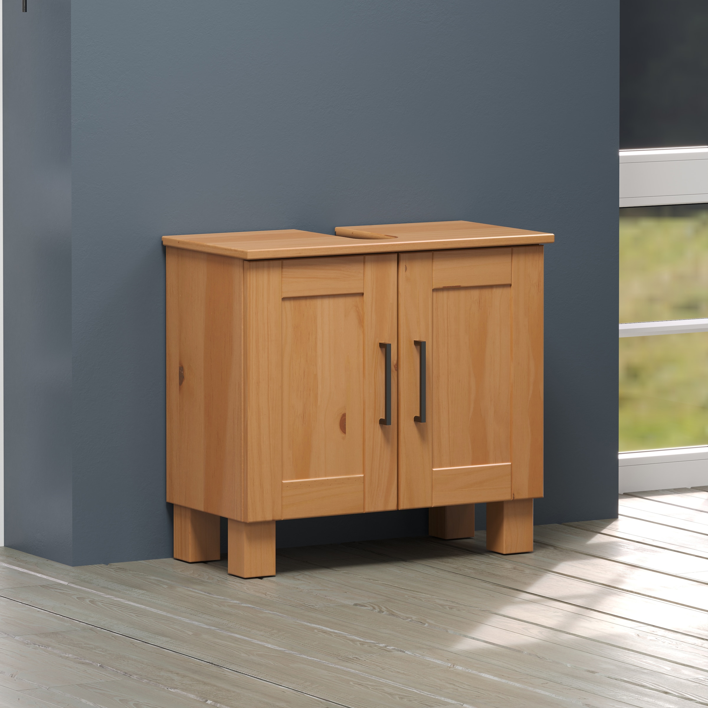 welltime Waschbeckenunterschrank »Ulea« 1 Stk. tlg. Waschtisch aus Massivholz mit Bügelgriffen - Masse (B/T/H) 60/30/80 cm
