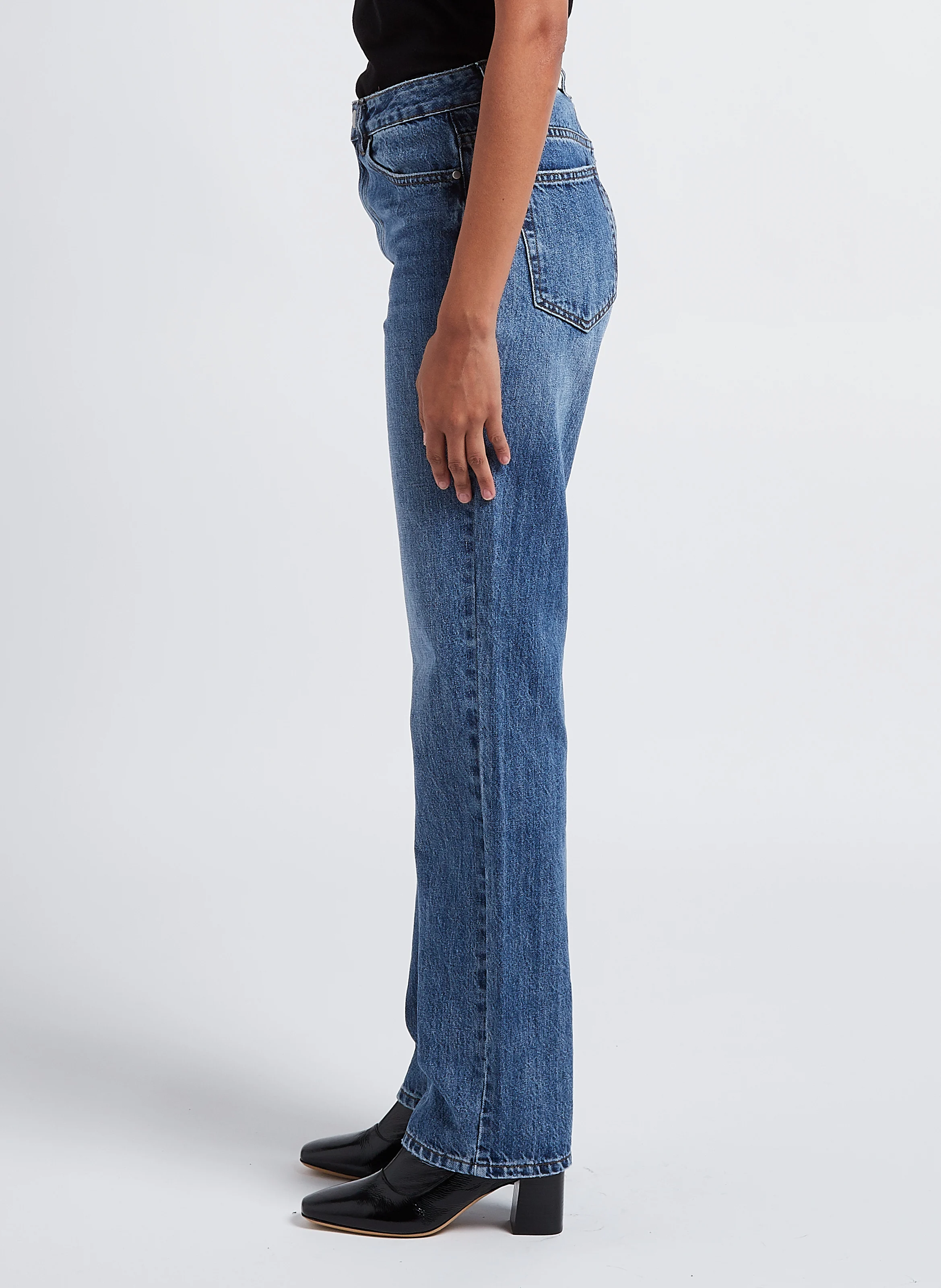 JOLINE - Jean taille haute droit en coton | Bleu