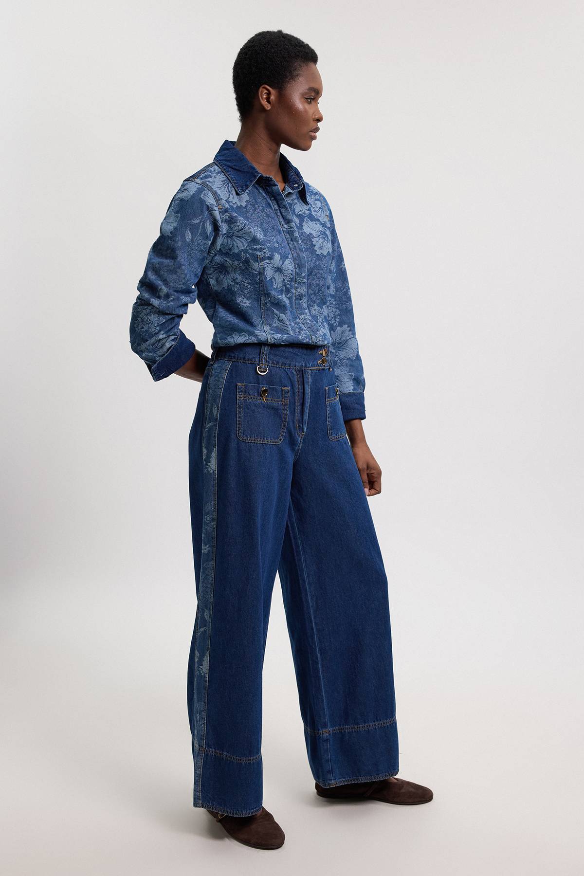 KarenMillen Jean Large À Contraste Denim Et Jacquard
