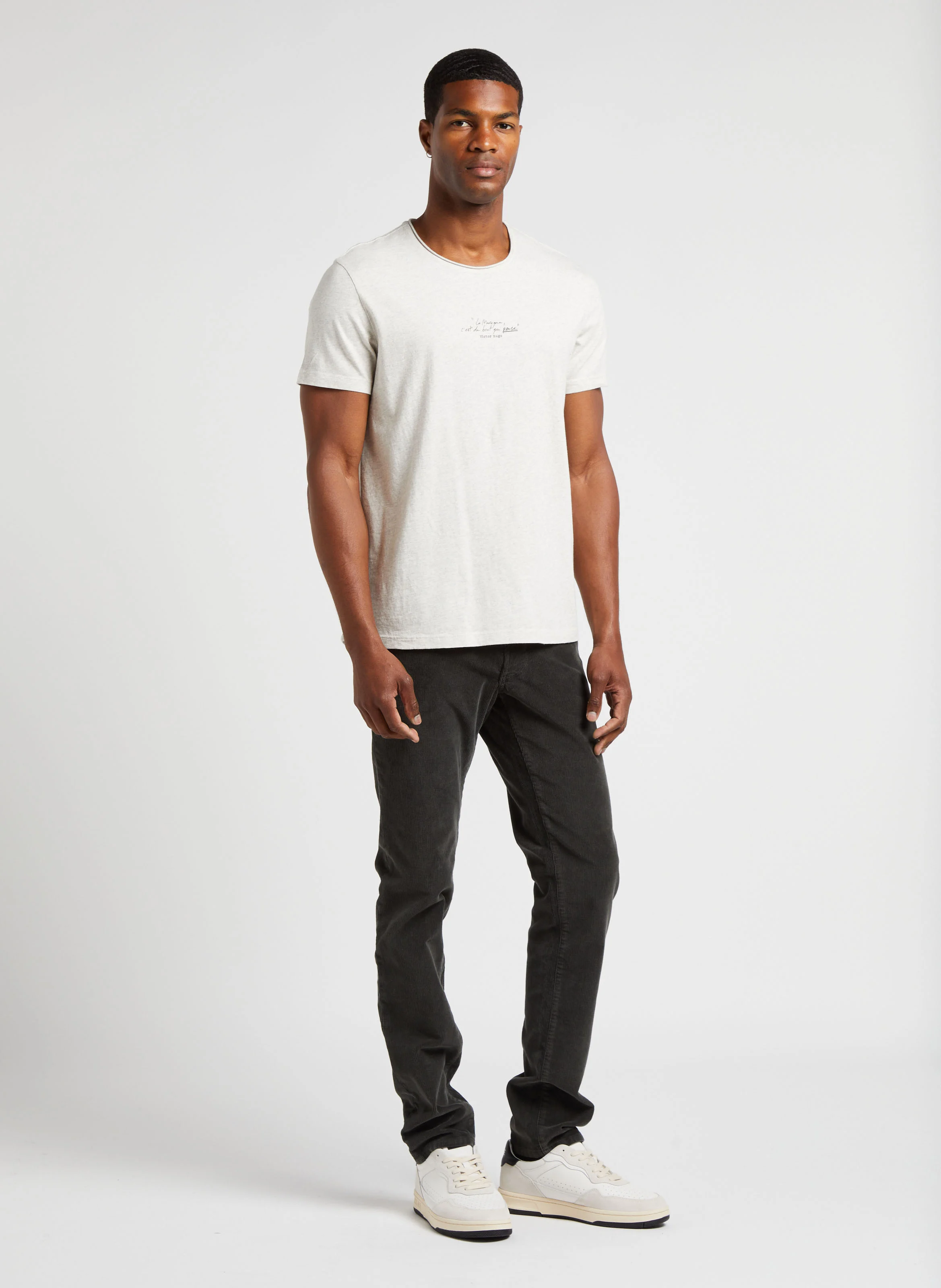Pantalon slim velours en coton mélangé | Gris