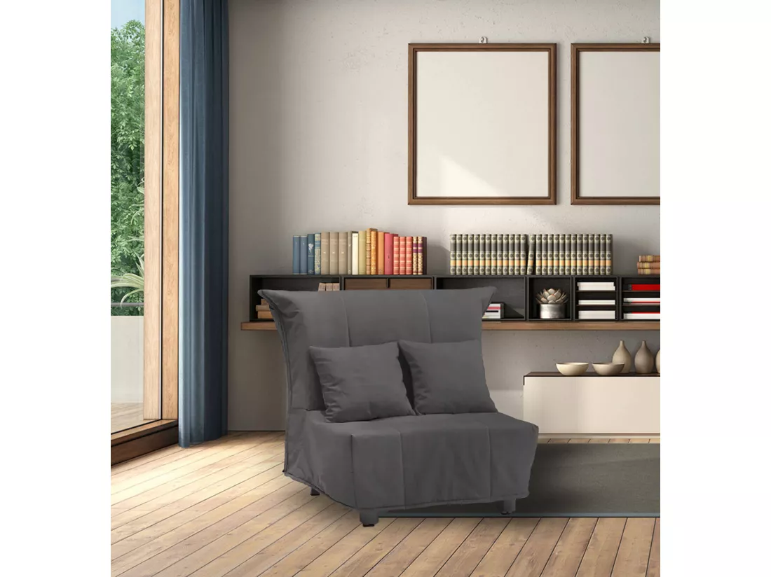 Canapé-lit Dabargi, Canapé simple, 100% Made in Italy, Fauteuil de salon avec ouverture trolley, en tissu rembourré, avec coussins inclus, 85x90h85 cm, Couleur gris