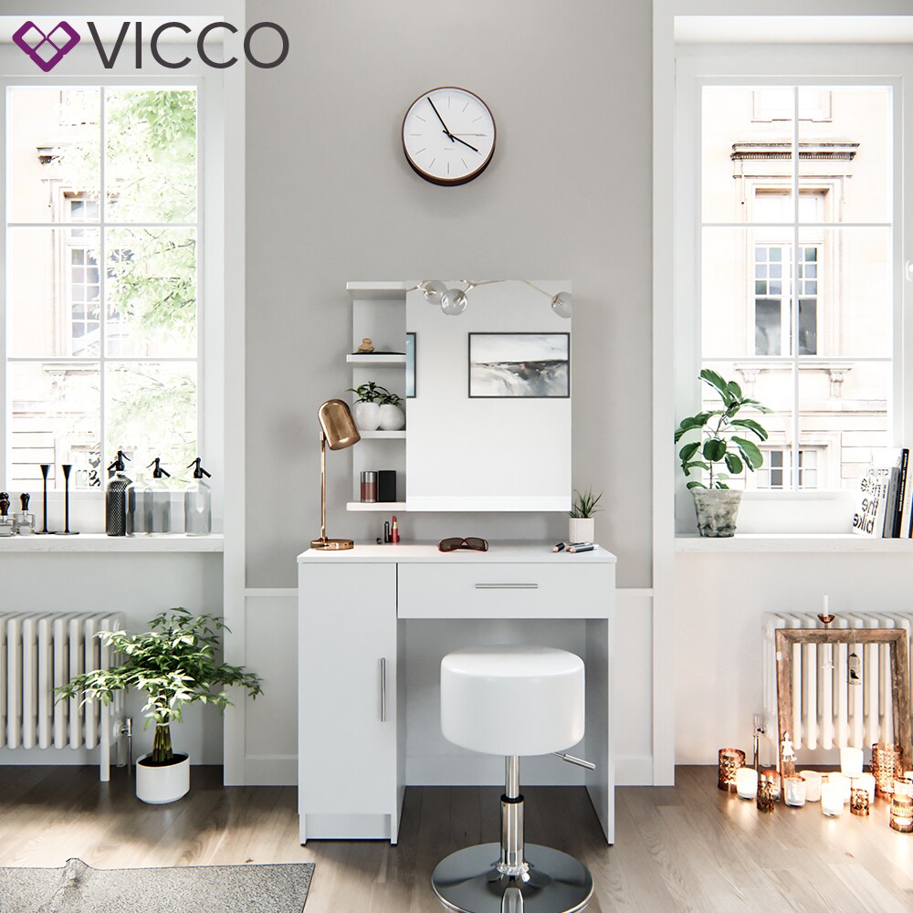 Vicco Schminktisch Fynnia Frisiertisch Kommode Frisierkommode Spiegel Weiß inklusive Hocker