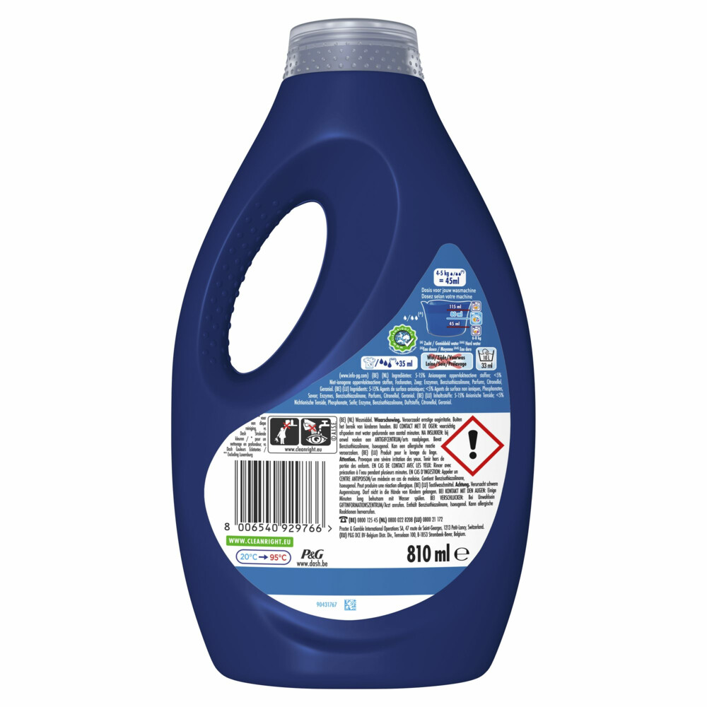 Dash Vloeibaar Wasmiddel Platinum Color 18 Wasbeurten810 ml