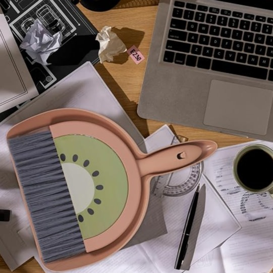(2-tlg. Set) Mini Besen mit Kehrschaufel Haushalt Handfeger Desktop Reinigungs Hilfe - Kiwi