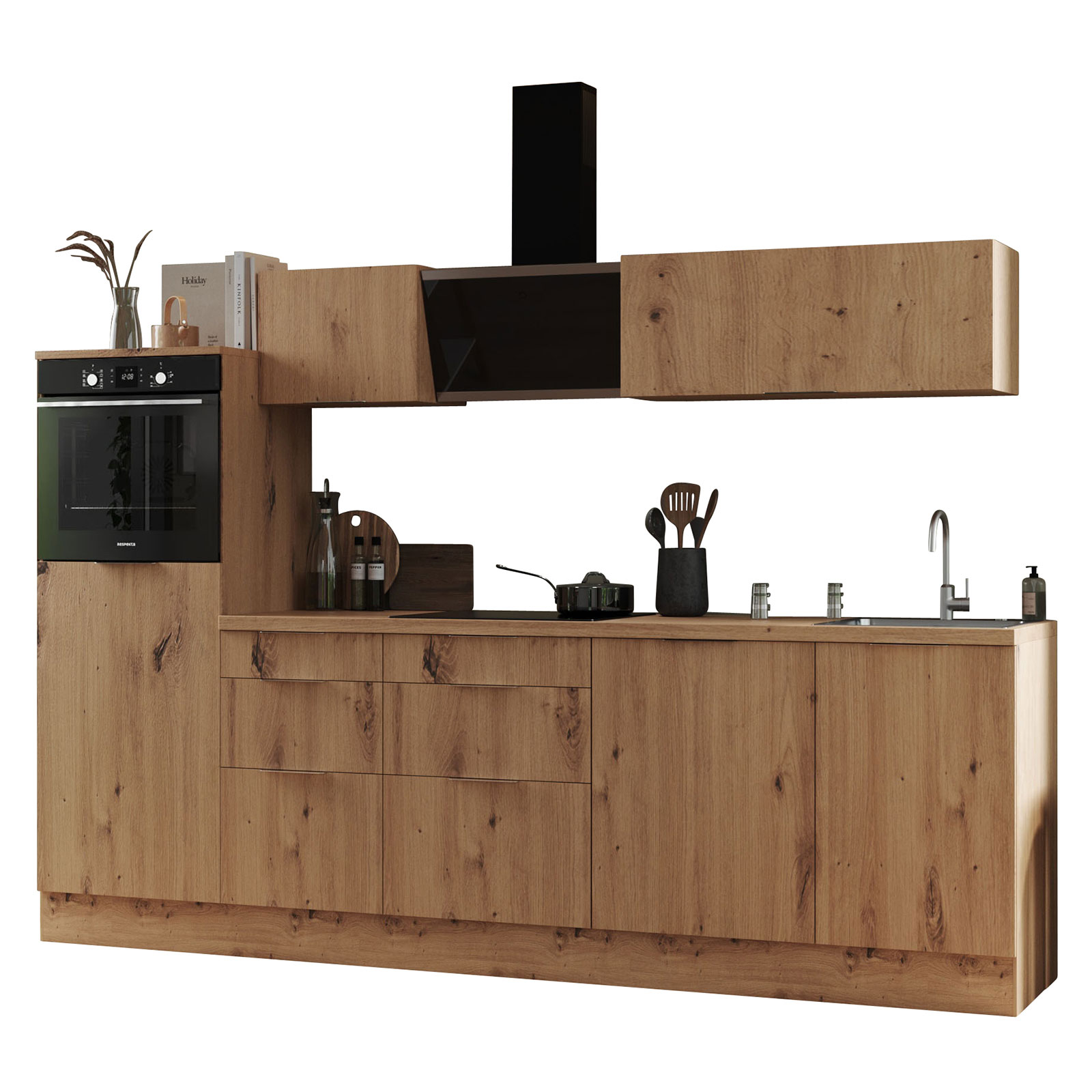 RESPEKTA Küchenblock - Artisan Eiche - mit E-Geräten - 280 cm