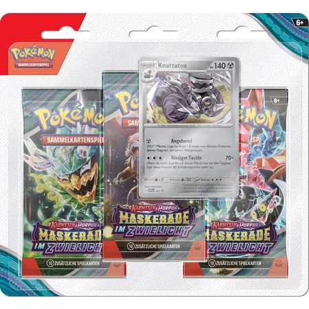 Pokemon Karmesin & Purpur - Maskerade im Zwielicht 3-Pack Blister: Relaxo oder Knattatox, 1 Stück, 2-fach sortiert