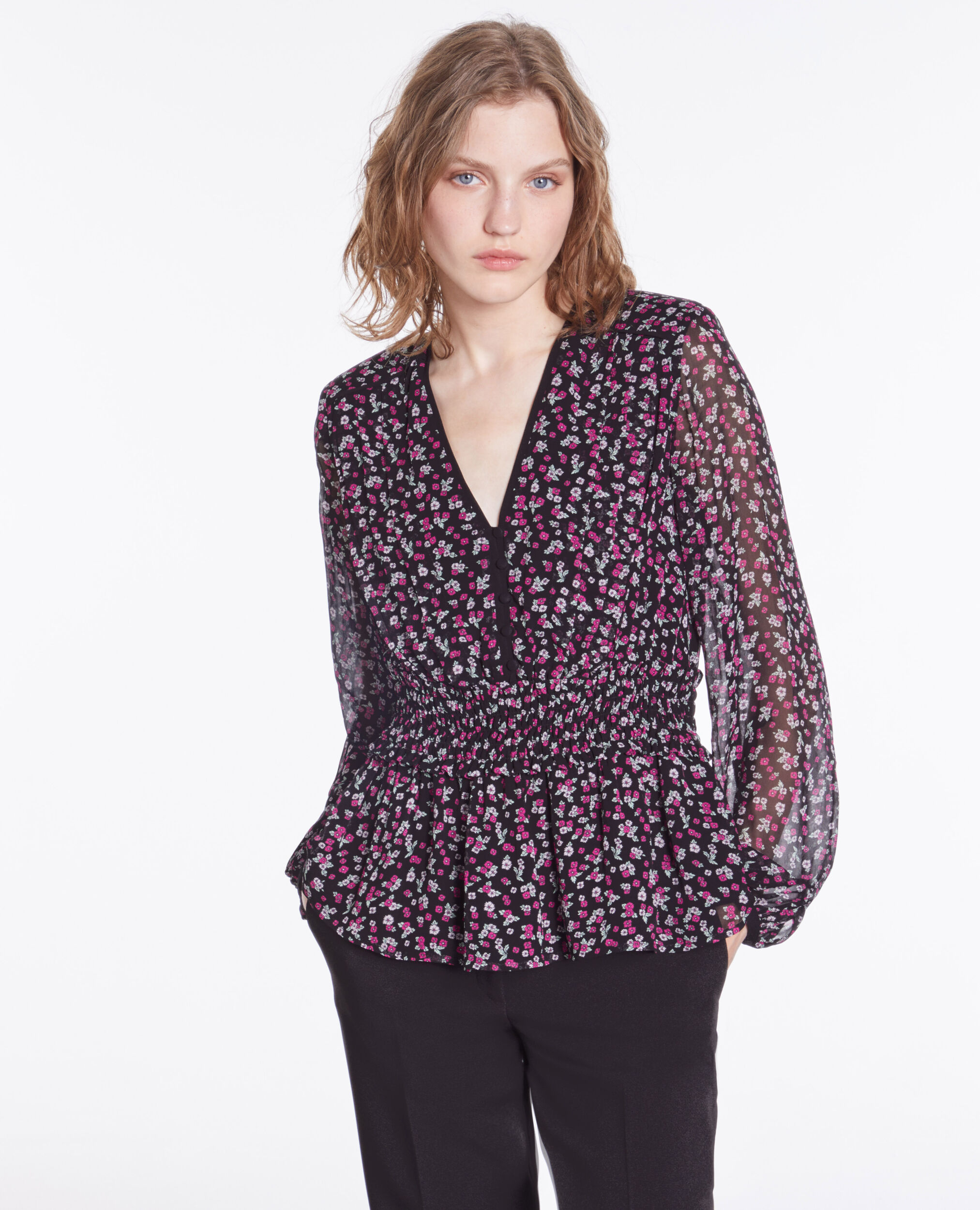 Top imprimé avec smocks