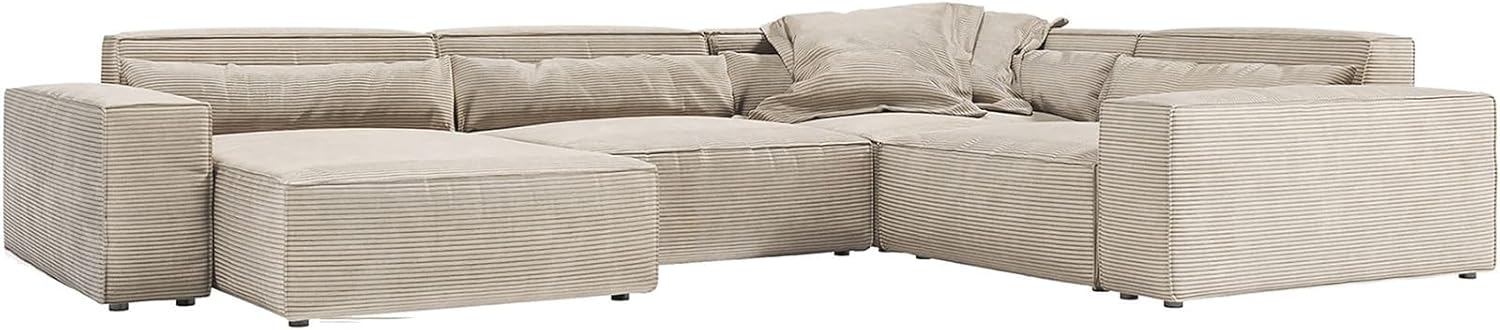 DELIFE Wohnlandschaft Sirpio XL Cord Beige 360x260 cm Recamiere variabel