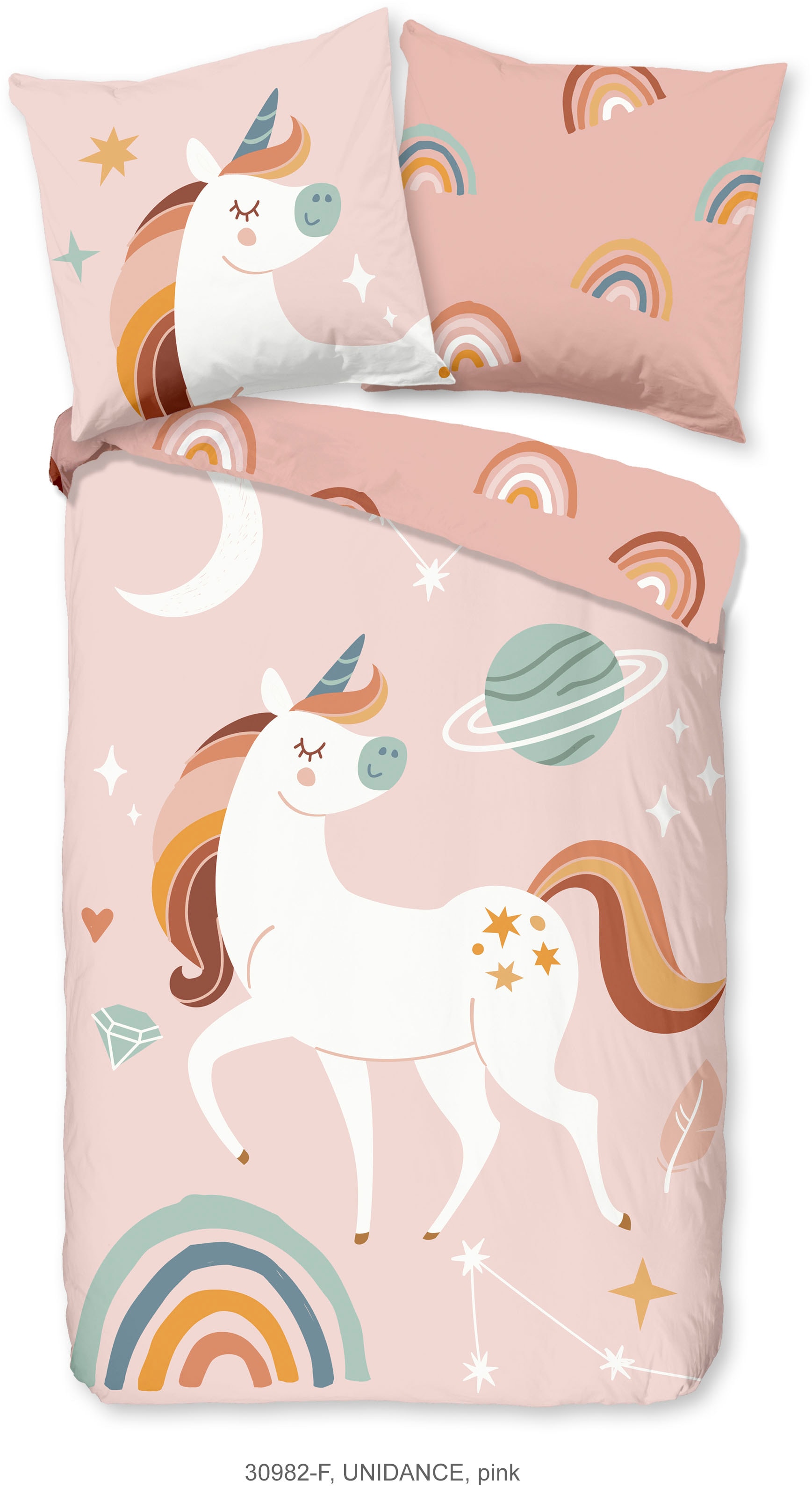 good morning Kinderbettwäsche »Unidance« 2 Stk. tlg. Biber, 135x200, Warm, Weich, Wende, Reissverschluss, Kind, Einhorn Rosa