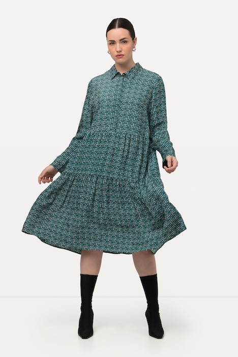 Hemdblusen-Maxikleid, Volantsaum, Hemdkragen, Langarm