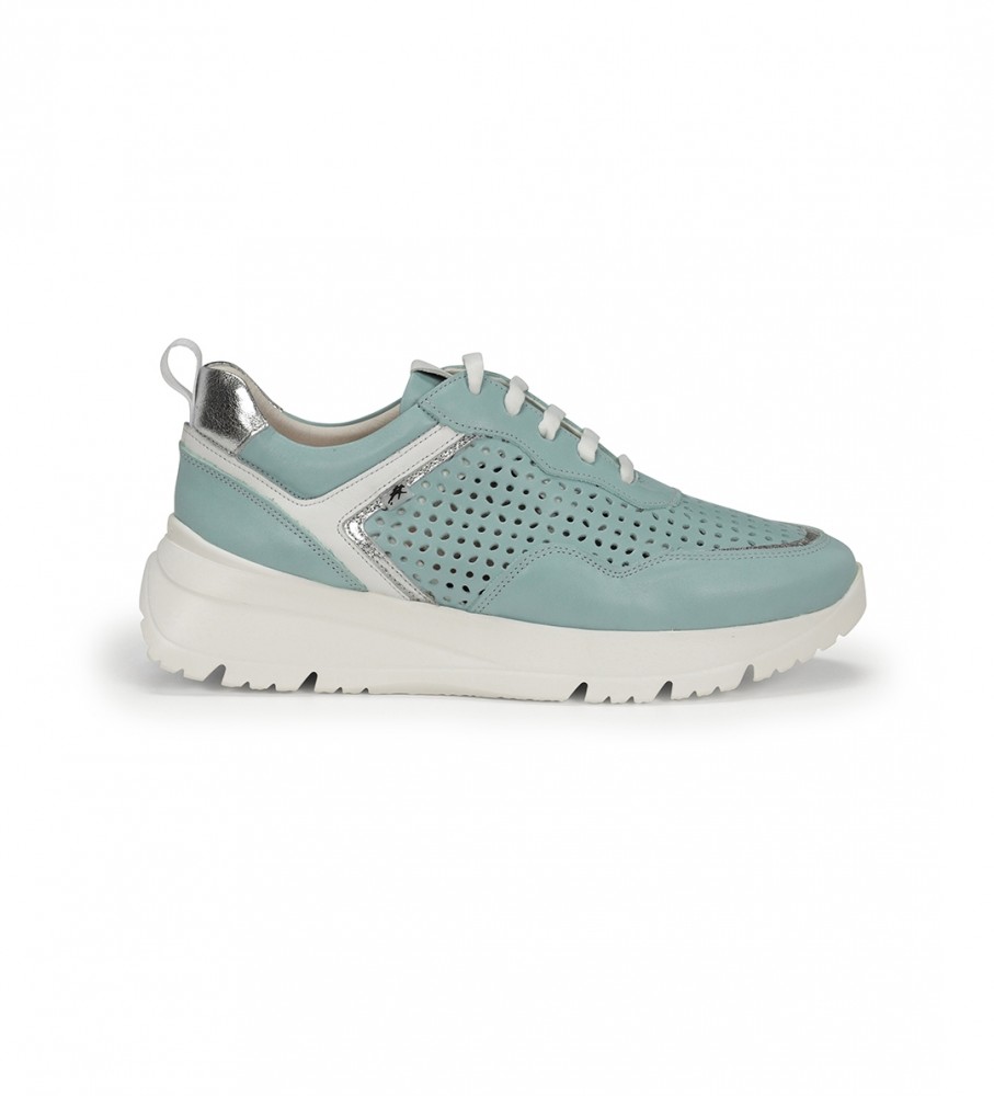 Tênis Fluchos Eira F1680 em couro, azul - Salto plataforma de 5 cm -