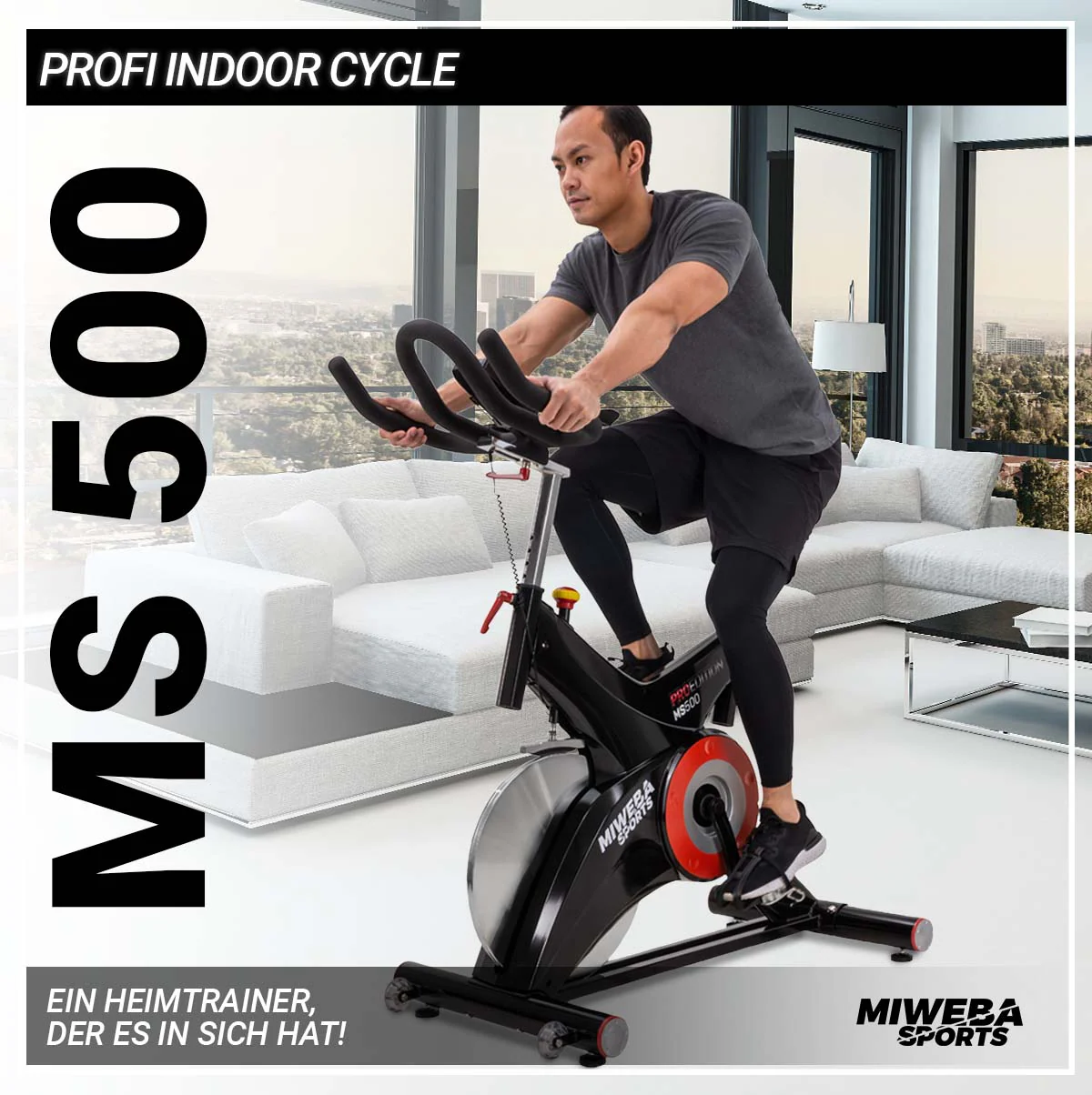 Miweba Sports Profi Indoor Cycle MS500, 25 kg Schwungrad, für zuhause geeignet (Schwarz)