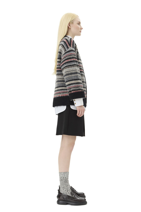 Ganni Soft Wool Stripe Boxy Cardigan Phantom