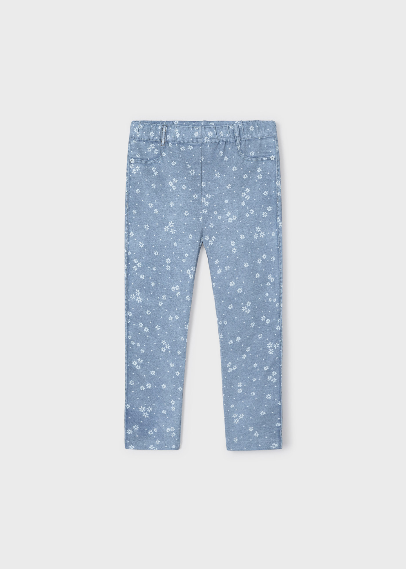 Calças legging compridas com efeito jeans para meninas, feitas de algodão sustentável.