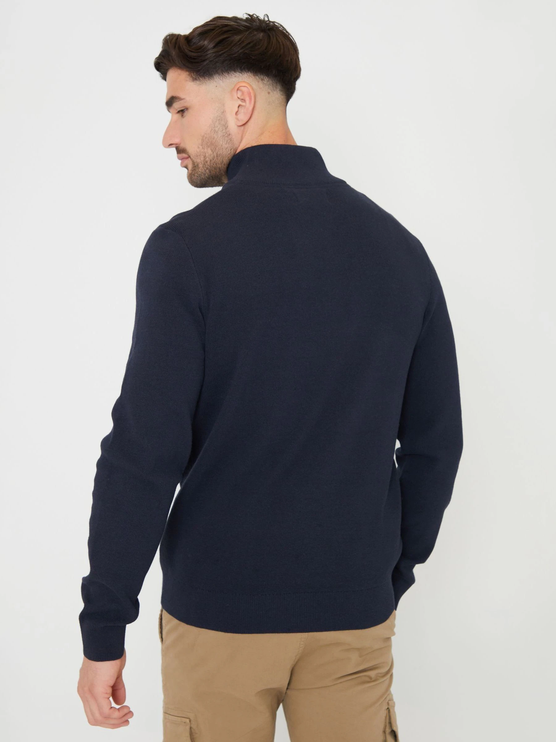 Marineblauw - Threadbare gebreide trui van katoenmix met korte rits