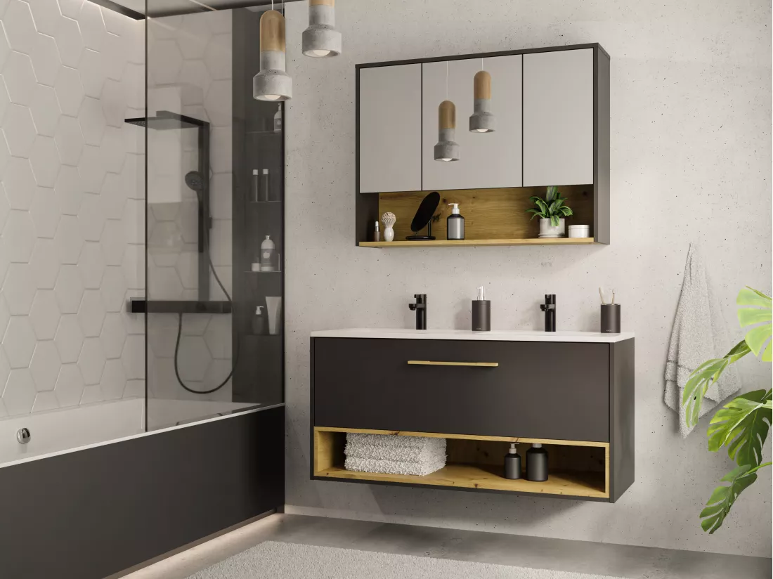 Meuble de salle de bain suspendu anthracite avec vasque à encastrer - 120 cm - YANGRA