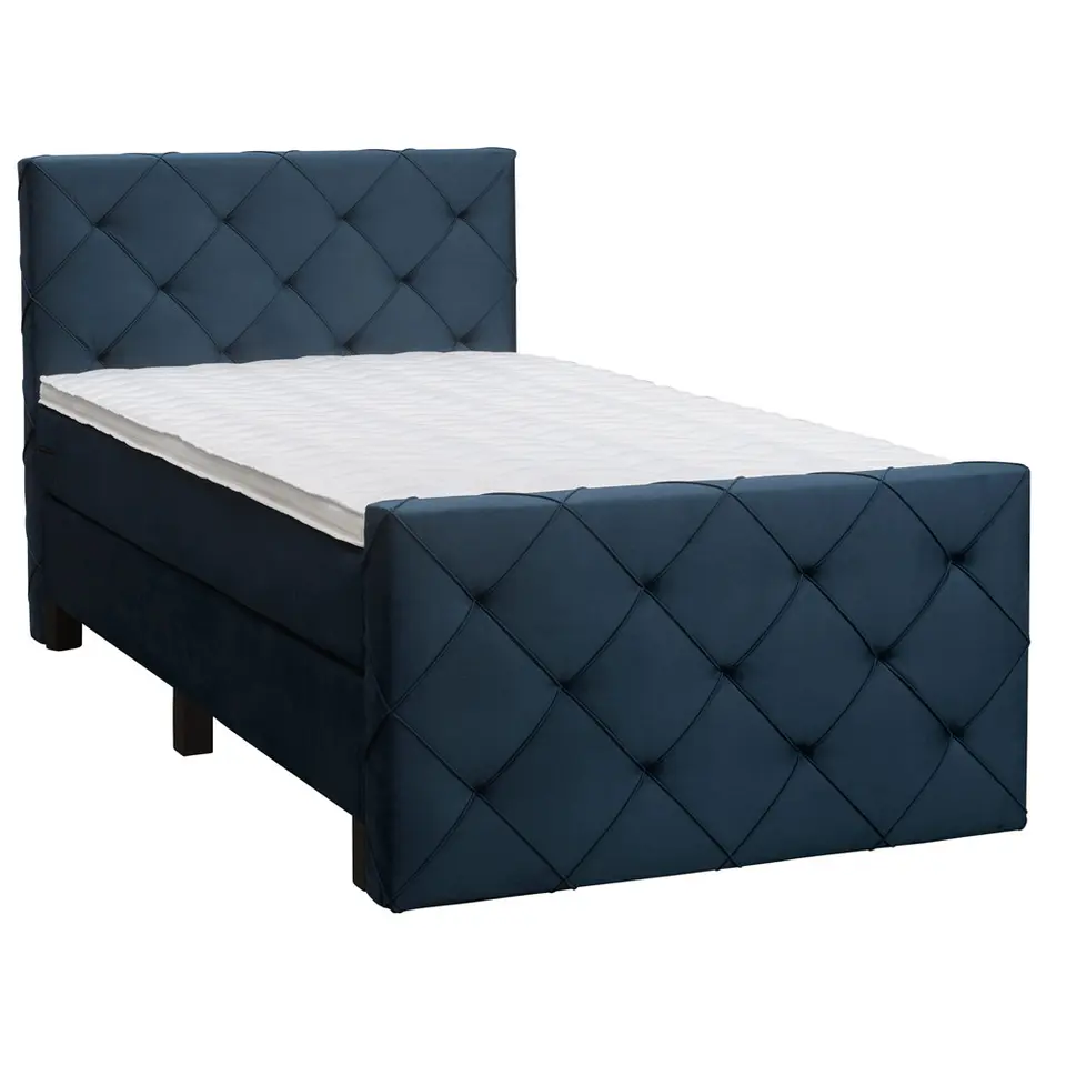 Boxspring met voetbord Liv geruit - blauw - 120x200 cm - vierkante poot