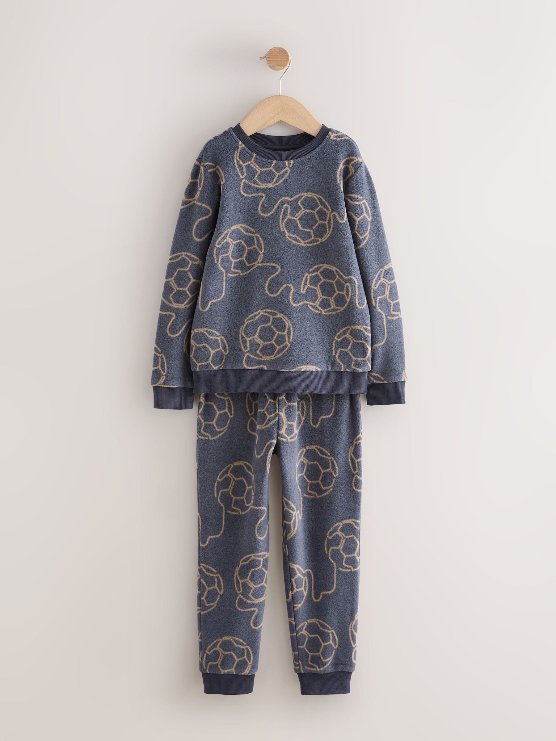 Black Linear Football - Enkele behaaglijke fleece pyjama (3 - 16 jr)