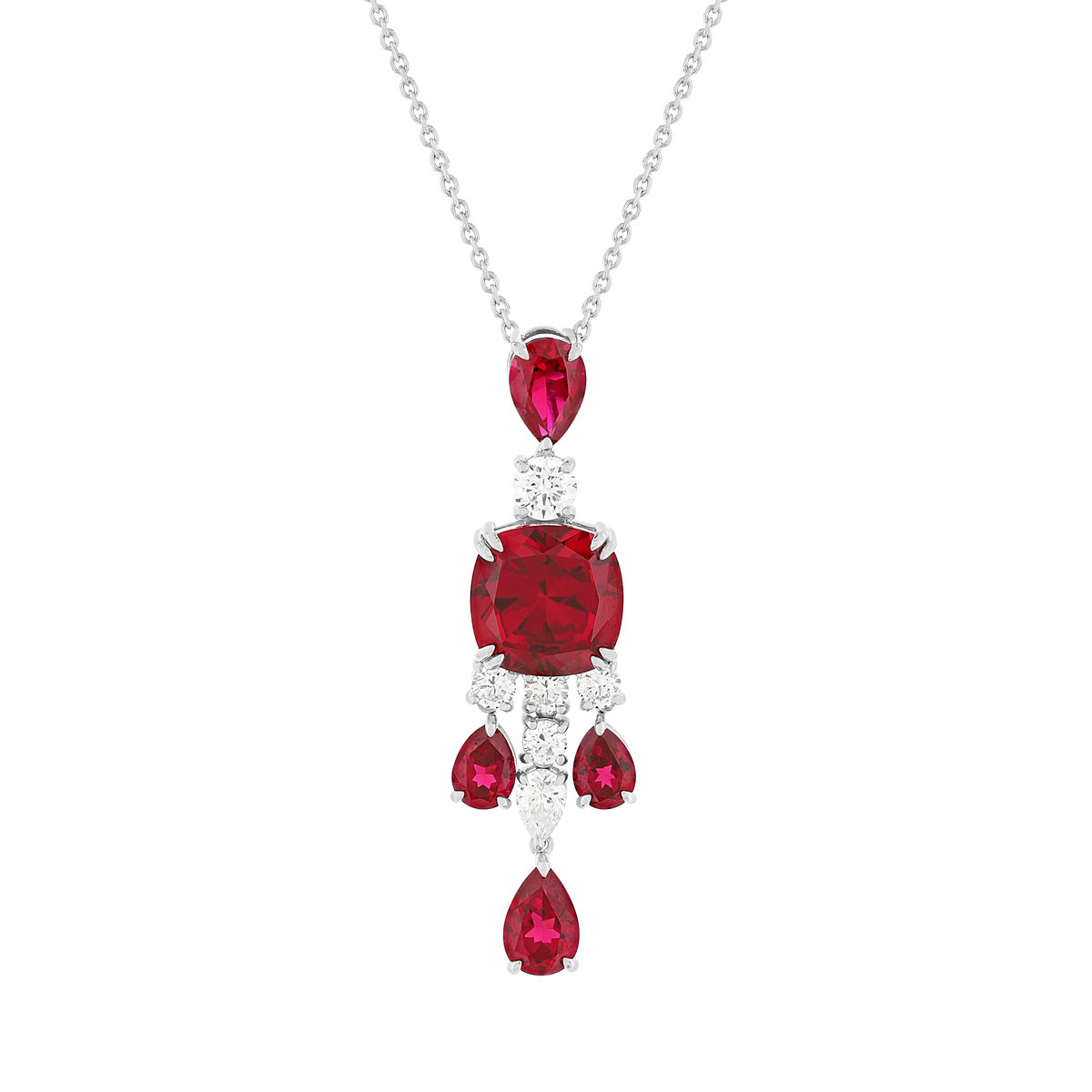 Collier argent 925 pierres synthétiques rouge zirconias 40cm
