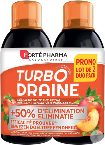Forté Pharma Turbodraine Thé Vert-Pêche Flacons 2x500ml