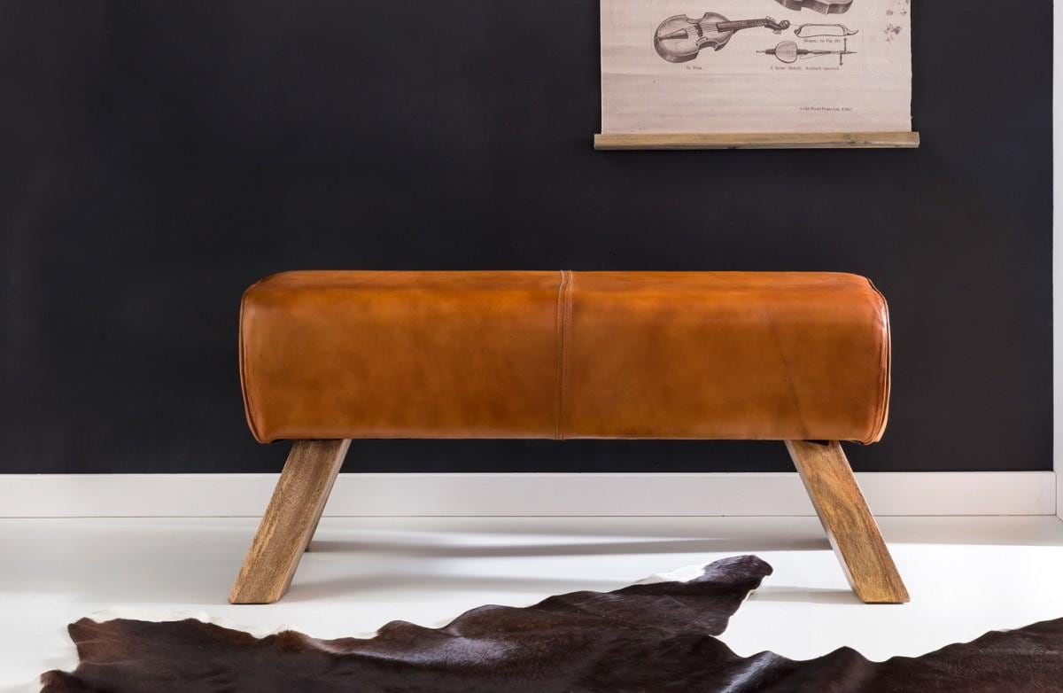 CHILLROI Design Turnbock Sitzbank Echtleder Gaderobenbank Turnhocker Hocker Bank