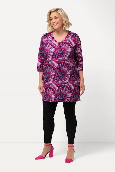 Longshirt, Batikmuster, Zipper, V-Ausschnitt, 3/4-Arm
