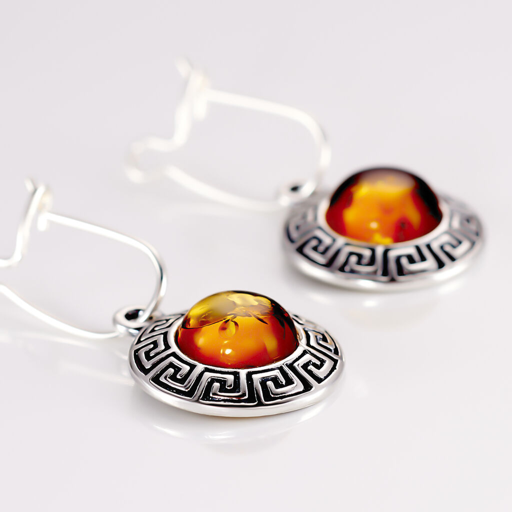 Boucles D'oreilles Argent Blanc Vieilli Adar Ambre
