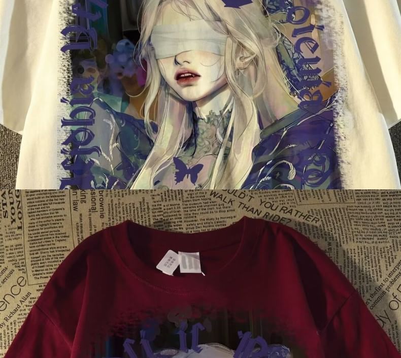 Bay Go Mall - Anime-oversized T-shirt met korte mouwen en ronde hals