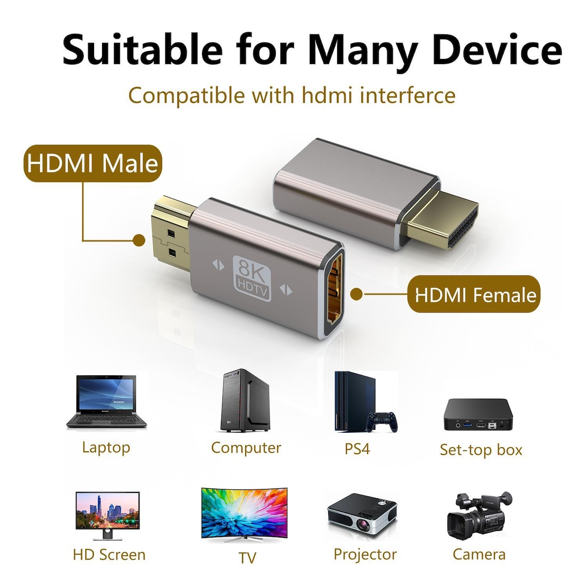 NÖRDIC HDMI-adapter hann til hunn 8K60Hz 4K120Hz Dynamic HDR 48Gbps eARC