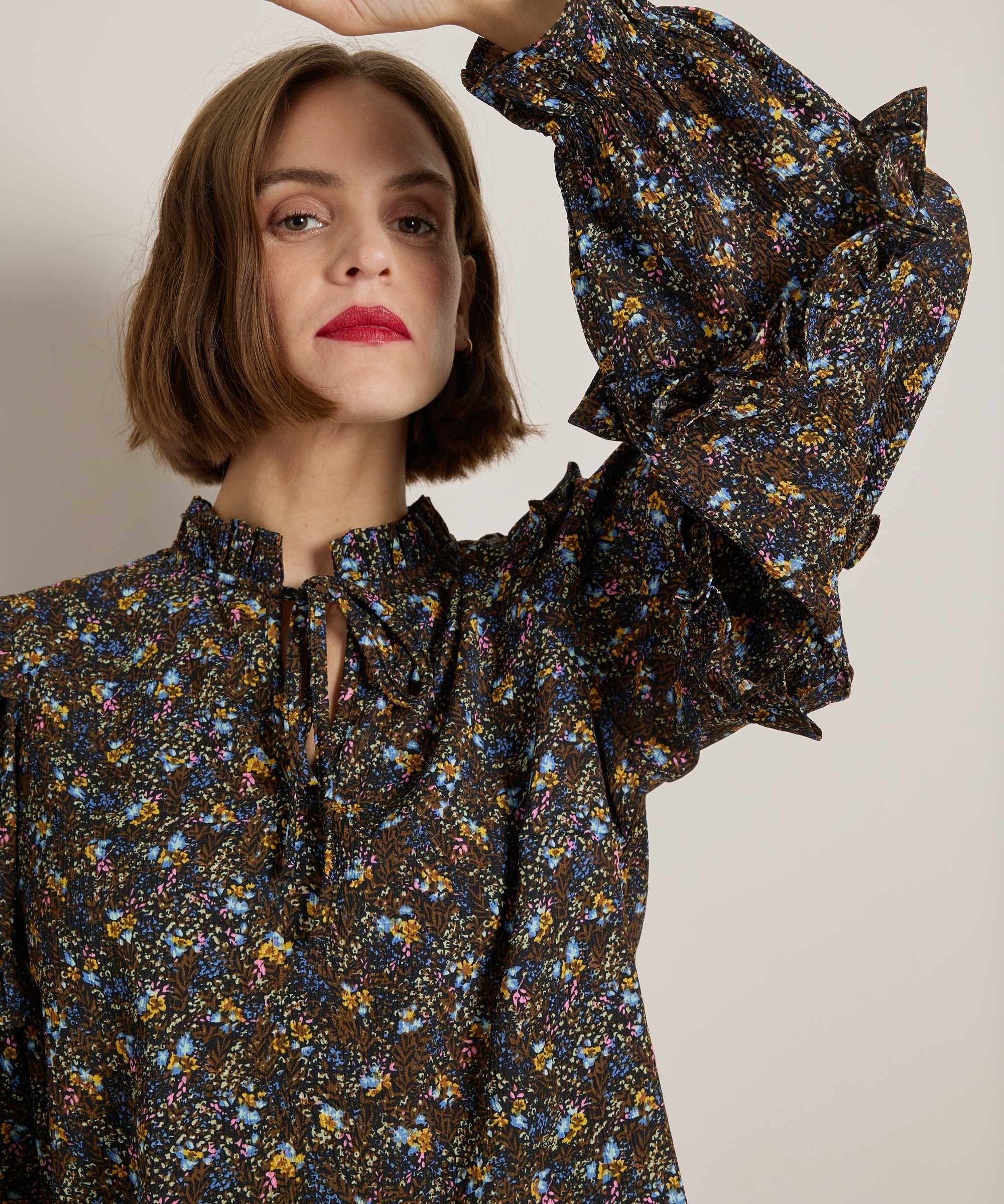 bloemenprint top met ruches