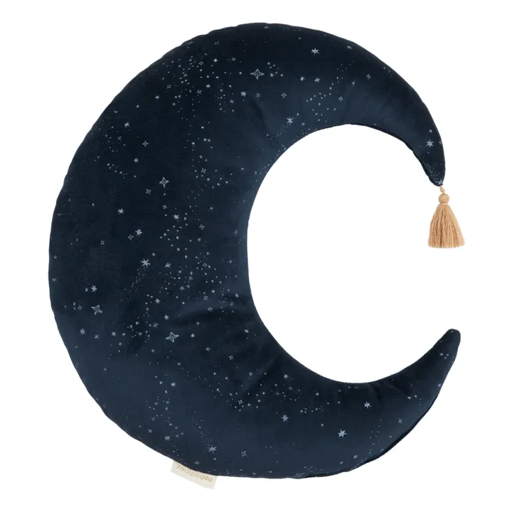 Nobodinoz Coussin Lune en velours | Bleu nuit