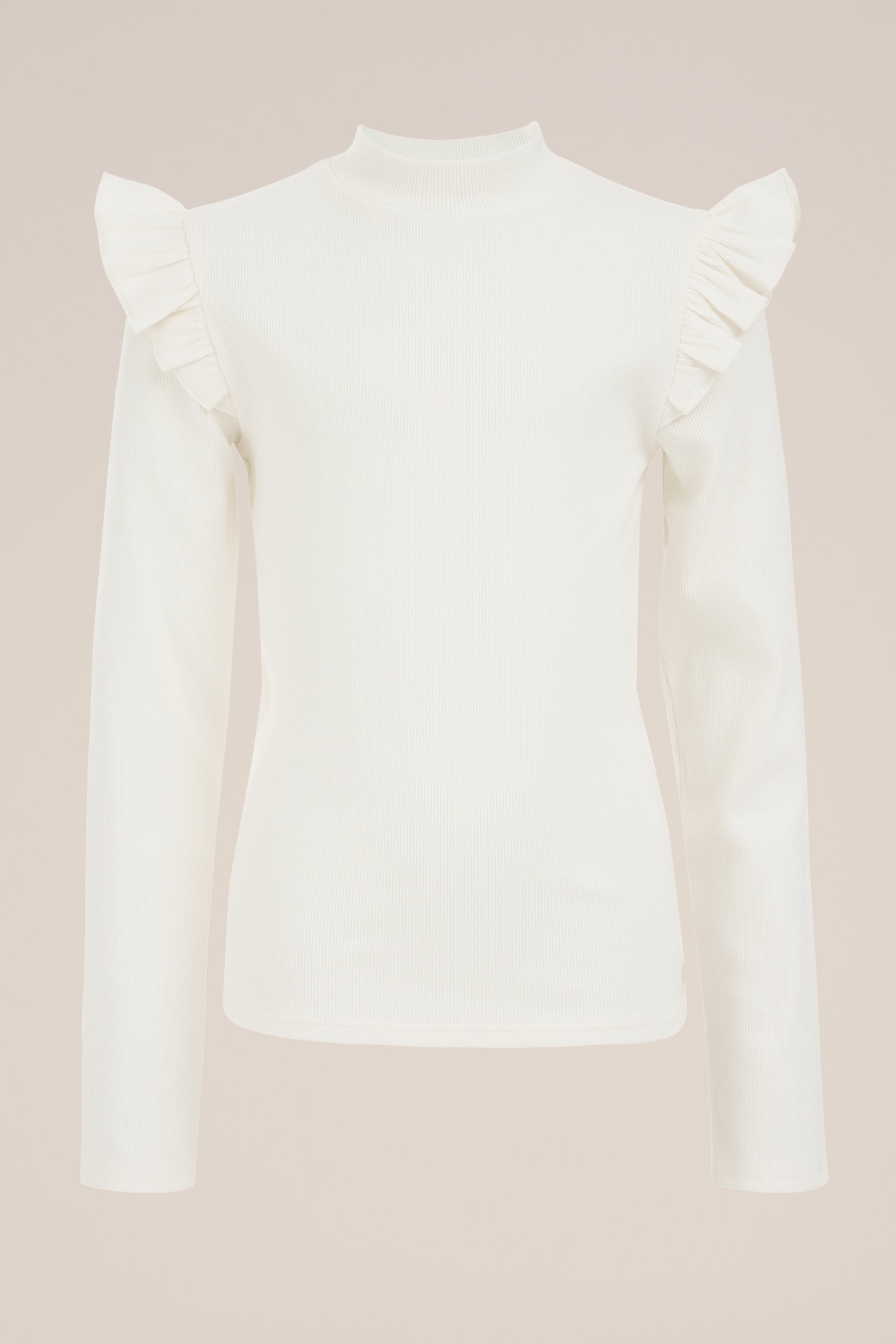 Meisjes geribd T-shirt met ruches WE Fashion Wit