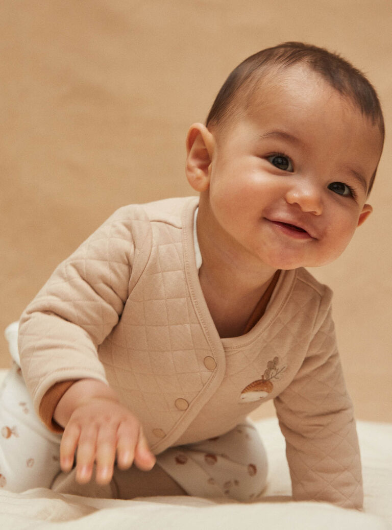 Veste réversible beige et écru en tubique et jersey