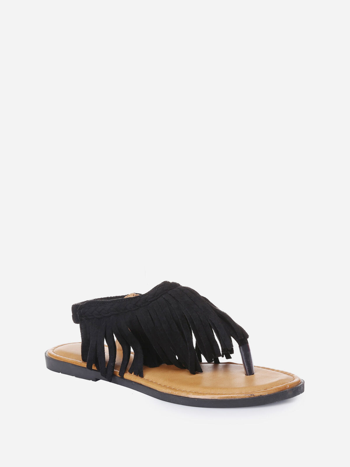 Nu-pieds à franges en suédine- Noir