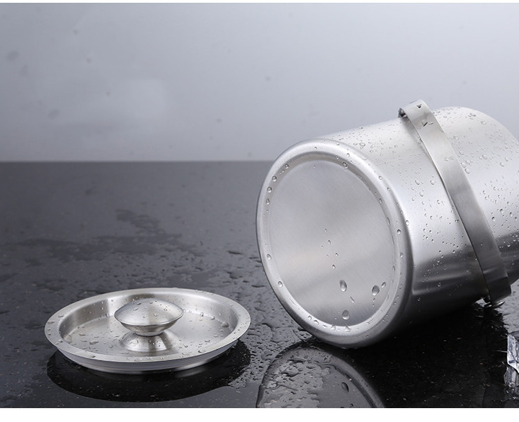 (3-tlg. Set) 1.3L Edelstahl Eiswürfel Behälter mit Deckel Eiskübel Getränke Kühler inkl. Zange   Wassersieb - Silber