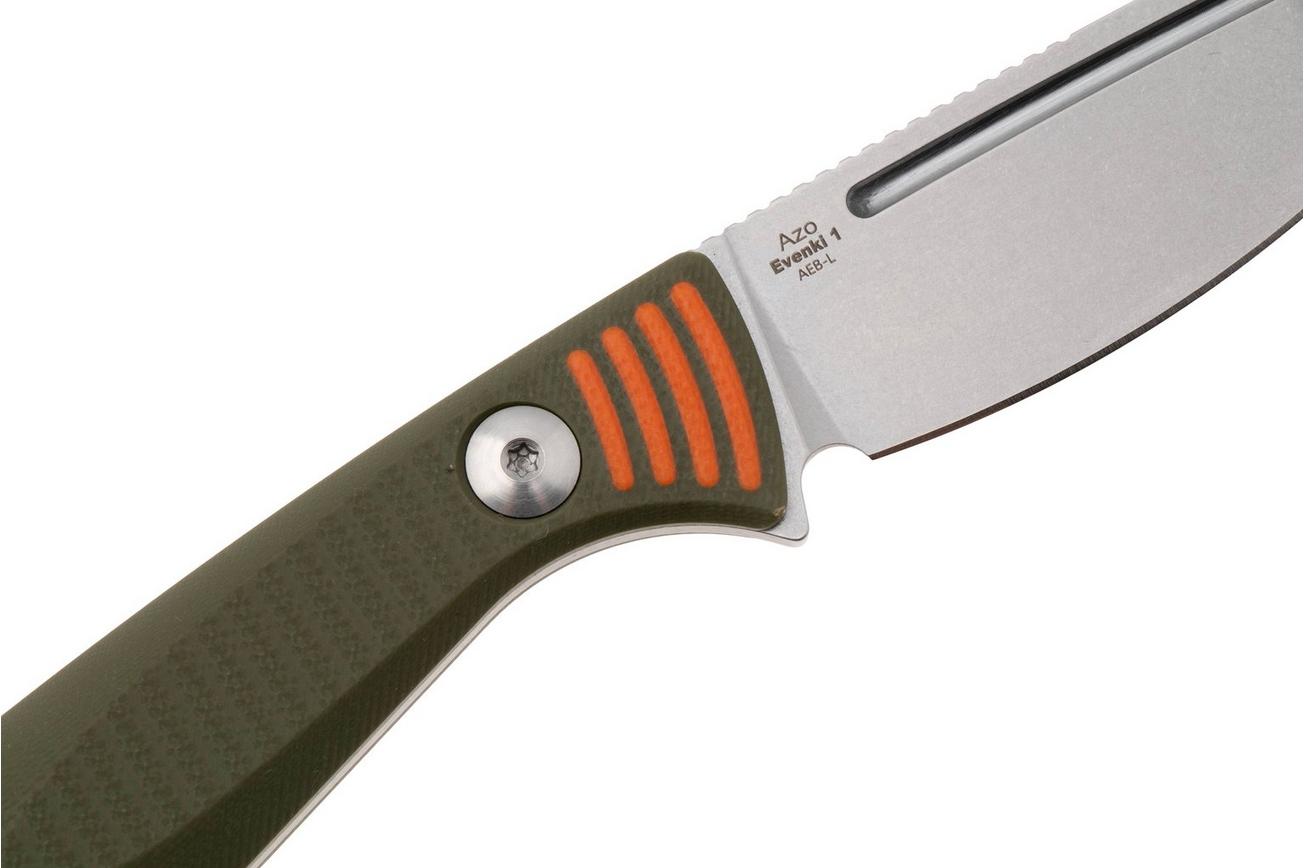 Kizer Vanguard Evenki 1, 1097A1 Stonewashed AEB-L, Green G10, vaststaand mes, Azo design