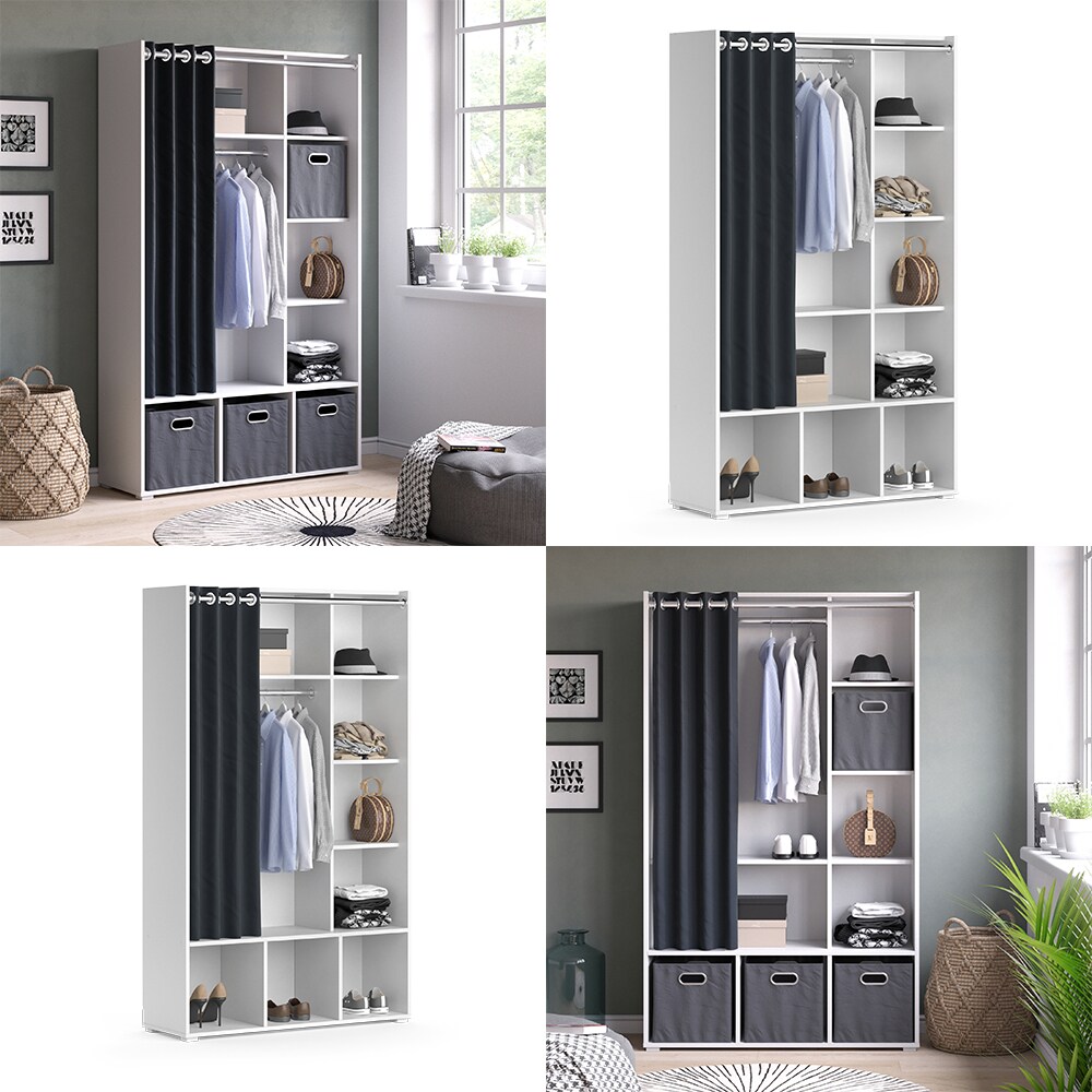 Vicco Kleiderschrank Schlafzimmerschrank Garderobe Luigi Weiß 106 x 178 cm modern Schrankregal Organizer Vorhang Kleiderstange Fächer Aufbewahrung Ablage