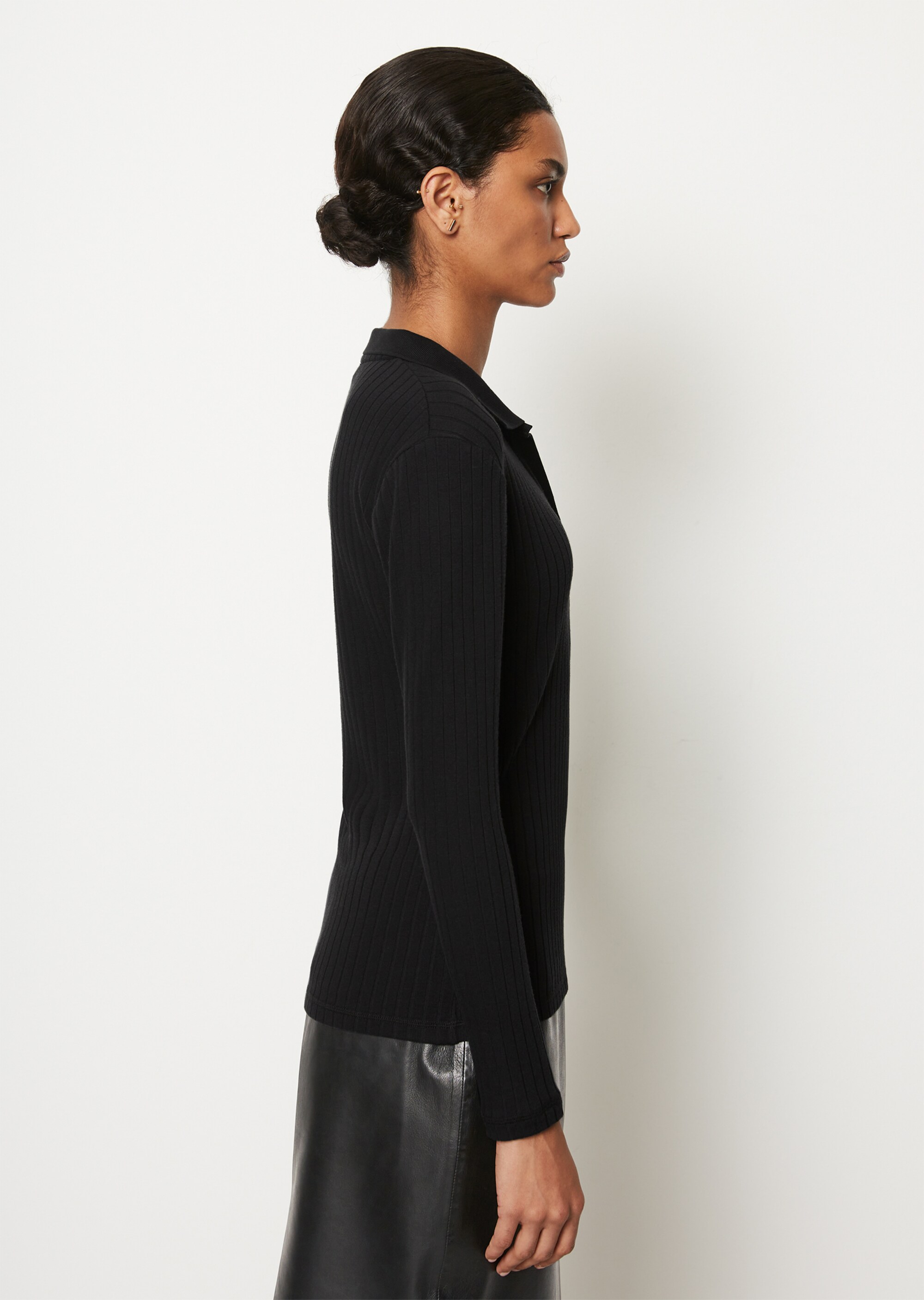 Longsleeve-Poloshirt regularaus softem Rippjersey