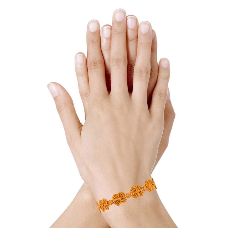 Cruciani Bracelet Dentelle 7 Trèfles Lurex Doré Orange
