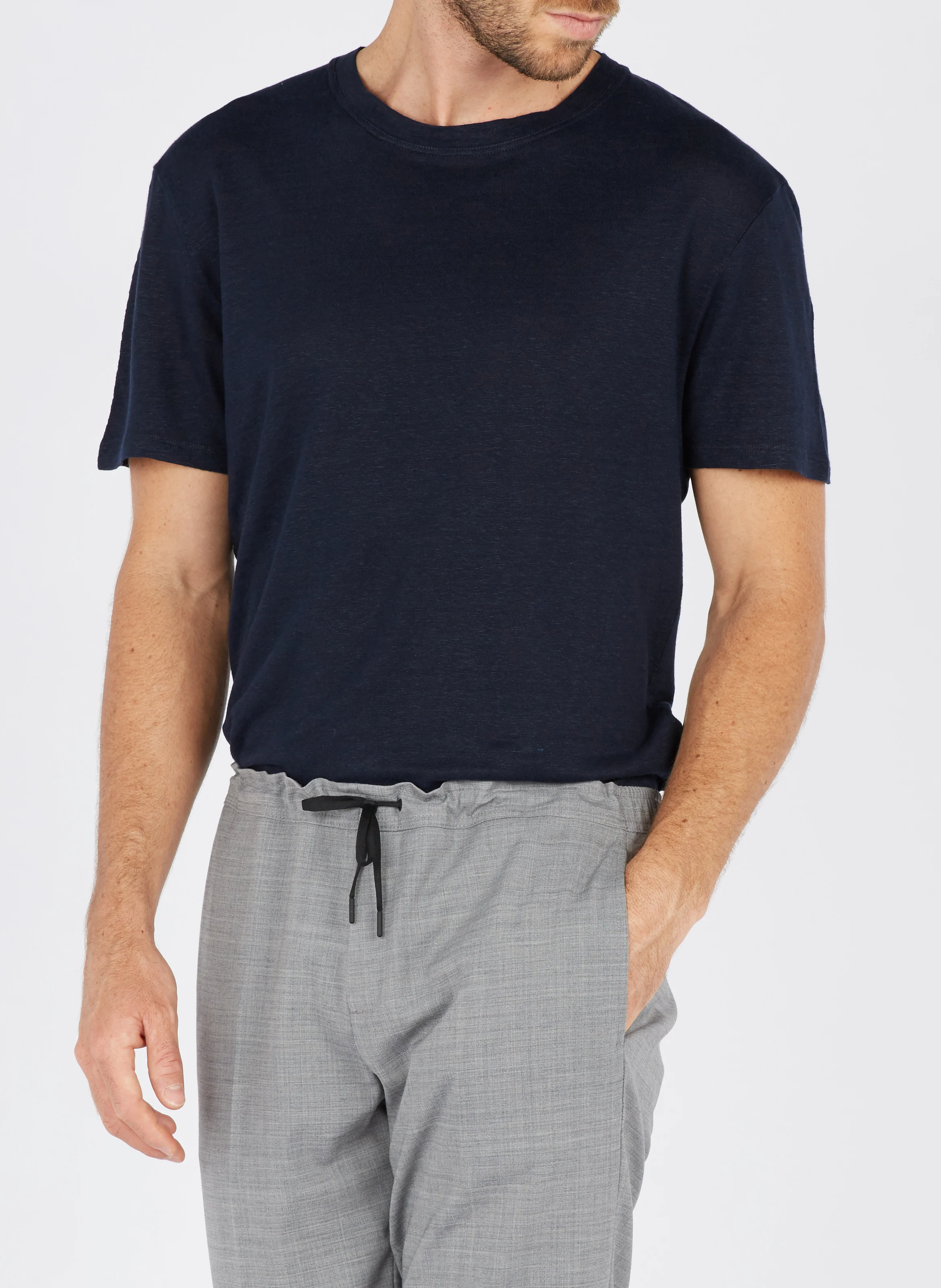 Tee-shirt col rond regular-fit en lin | Bleu