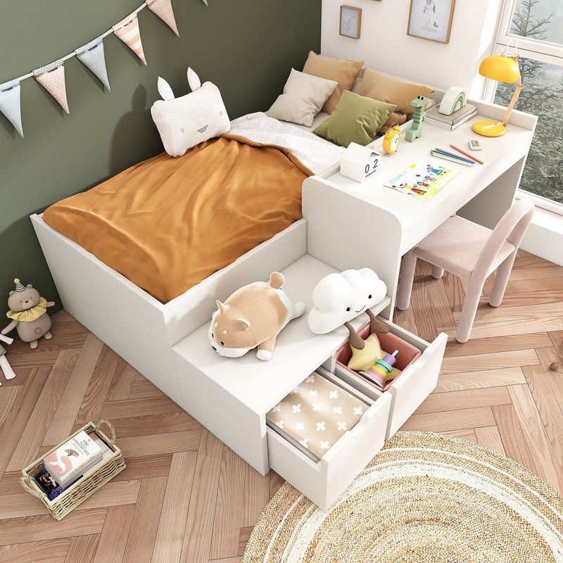 Sweiko - Kinderbed - Wit - 90 x 200 cm - Bureau en Laden - Zonder Matras
