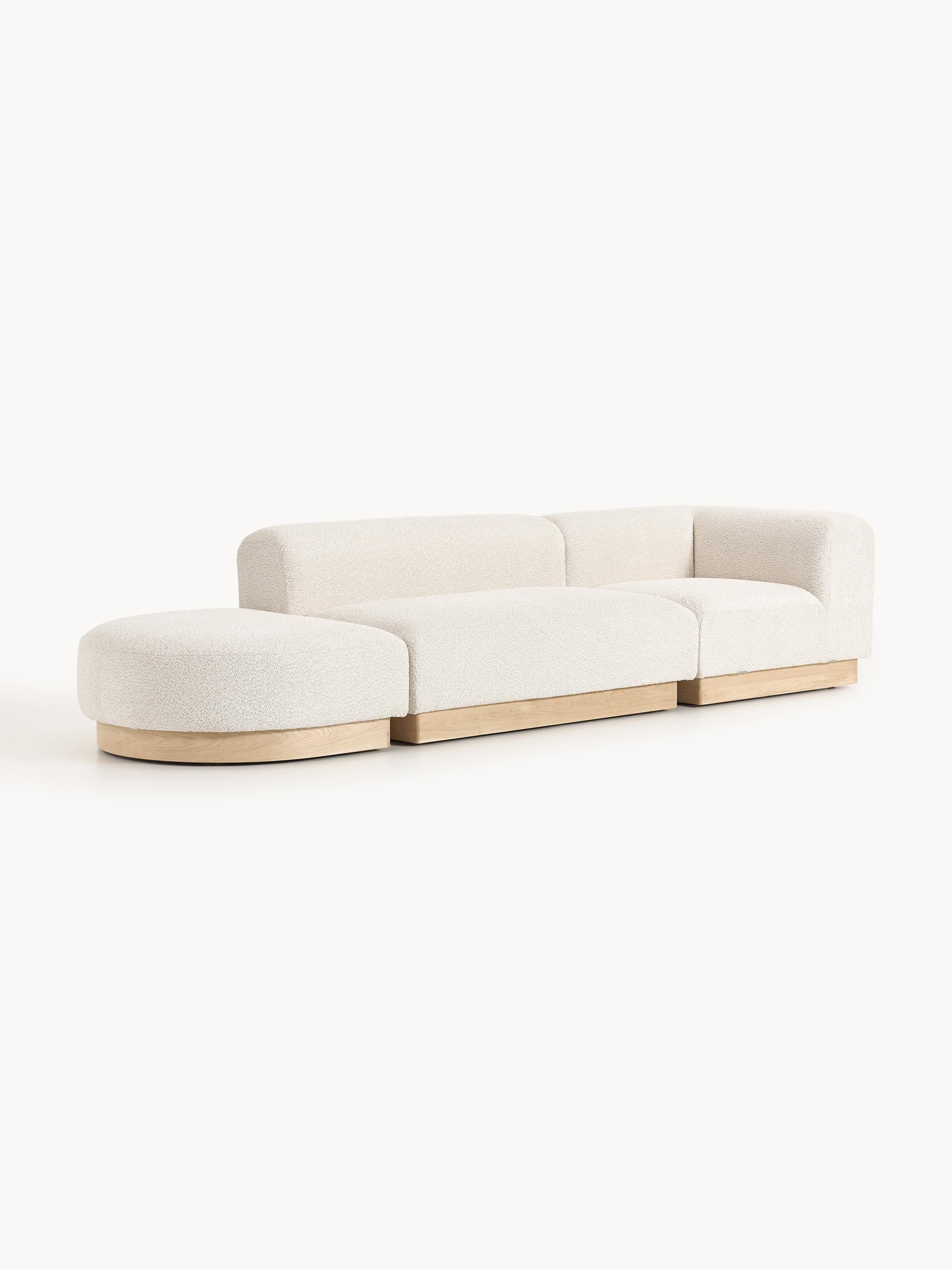 Modulaire chaise longue Natalie van teddy-bouclé met poef (links/rechts)